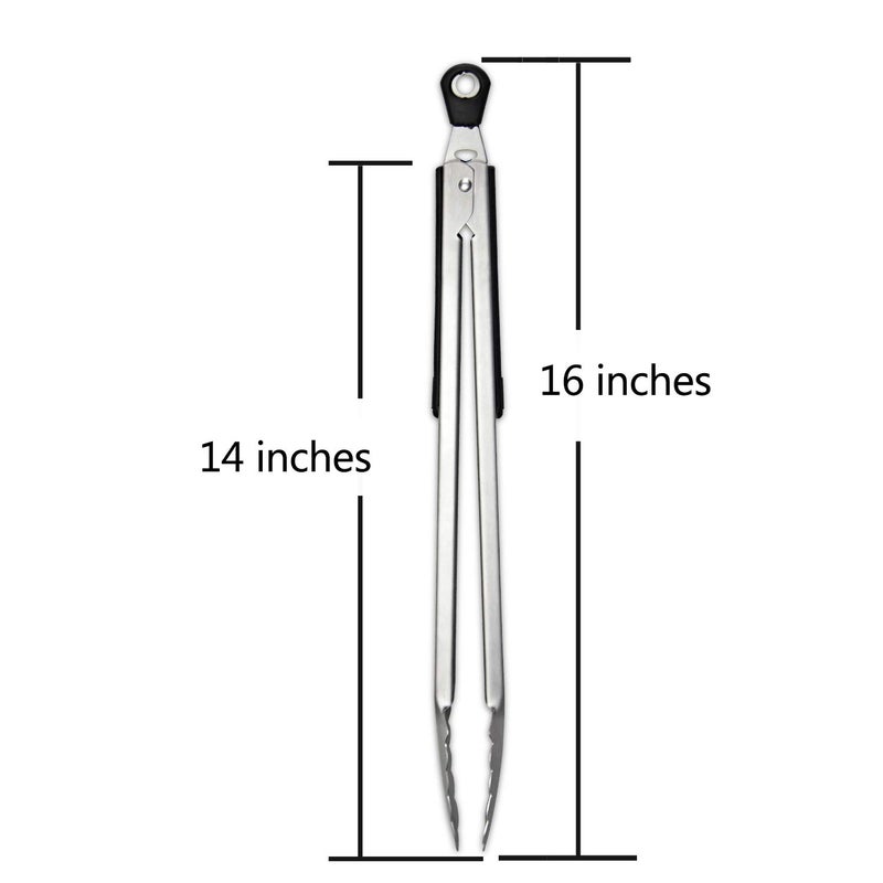 AOOSY BBQ Tongs, AOOSY 16 Inch Grill Tongs for Cooking BBQ Extra Long Wide Scalloped Gripping Edge Kitchen Tongs, Set of 2 - Image 2